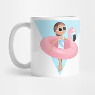 summer girl with pink flamingo. Mug